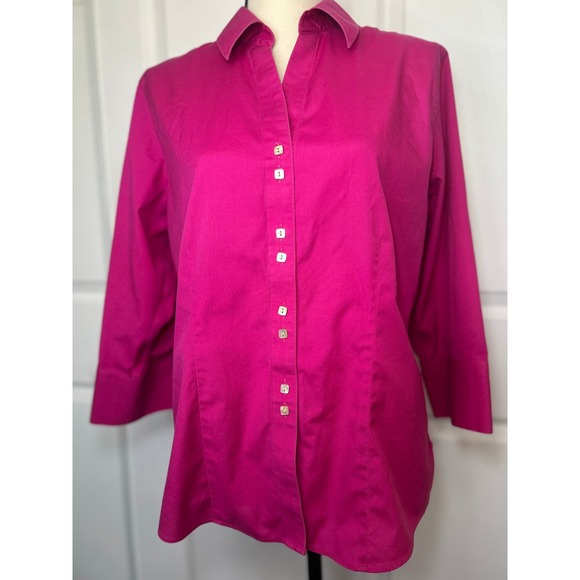Chico's Pink Button Down 3/4 Sleeve Non-Iron Career Blouse 2 Top Large 12 - Picture 1 of 5